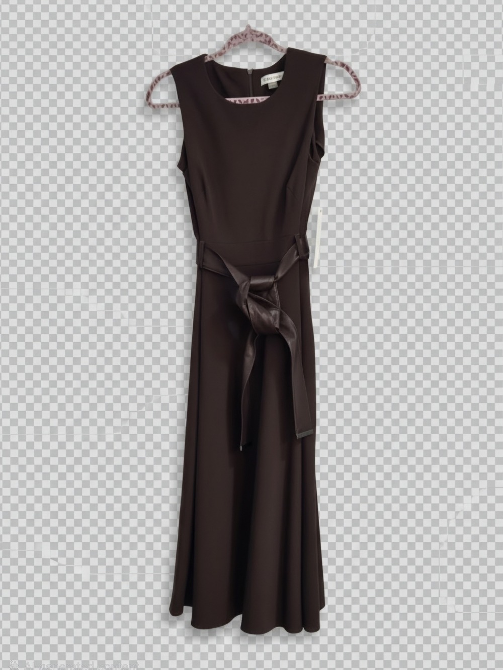 Sleeveless Brown Maxi Dress with Waist Tie